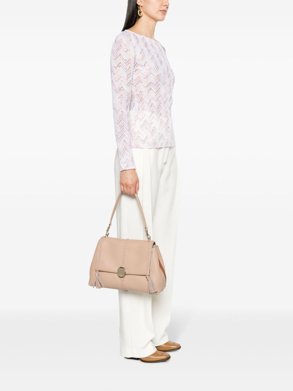 Shop Chloé Medium Penelope Leather Shoulder Bag In Neutrals