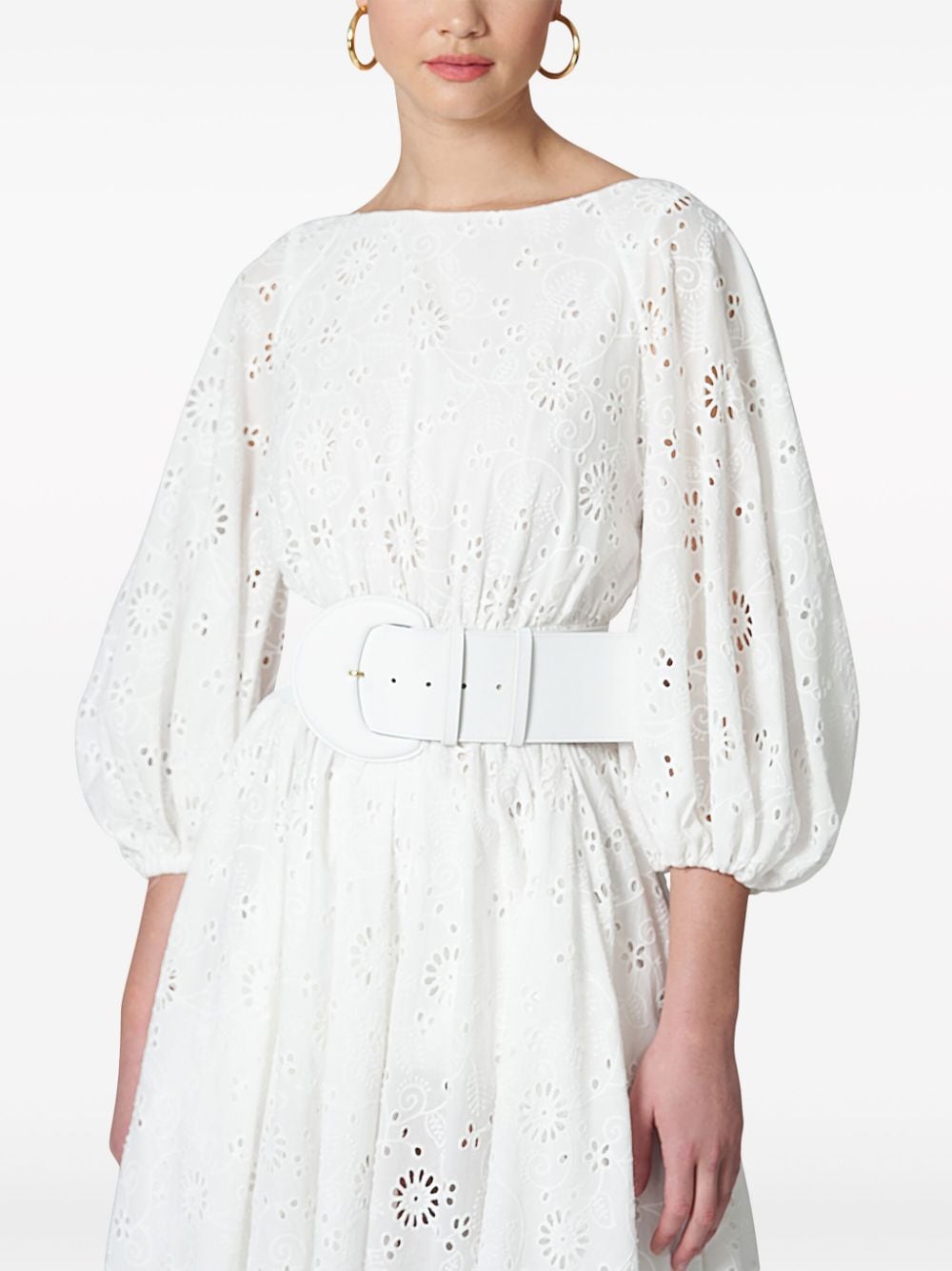 Shop Carolina Herrera Broderie-anglaise Cotton Midi Dress In White