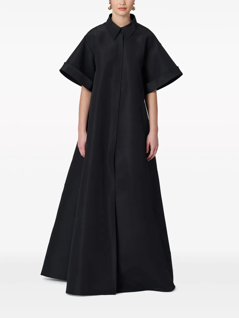 Shop Carolina Herrera Short-sleeve Silk Shirt Gown In Black