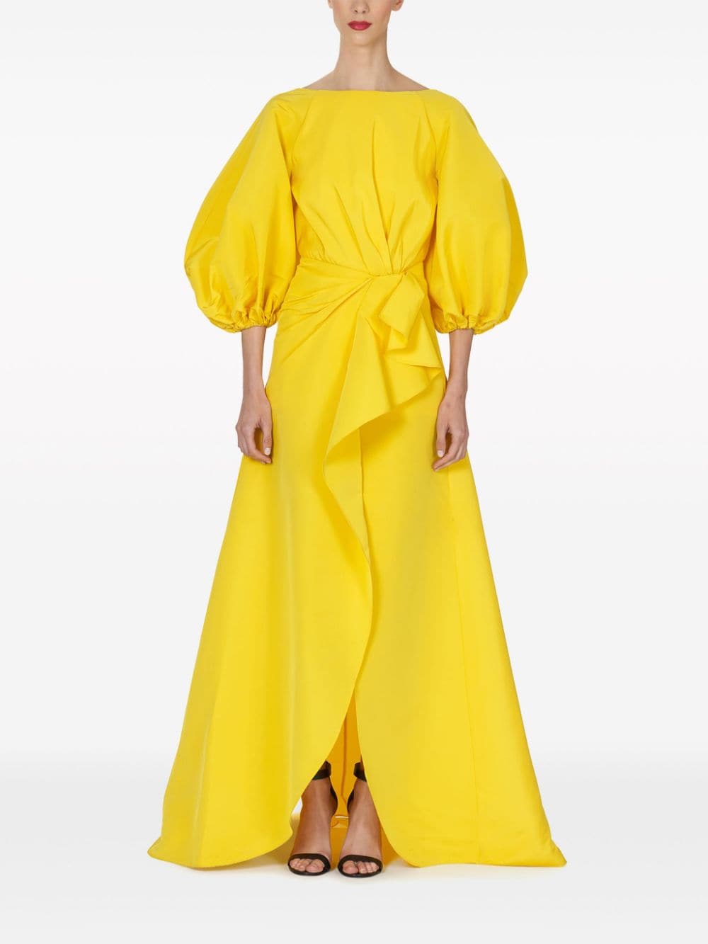 Shop Carolina Herrera Puff-sleeve Sarong Silk Gown In Yellow
