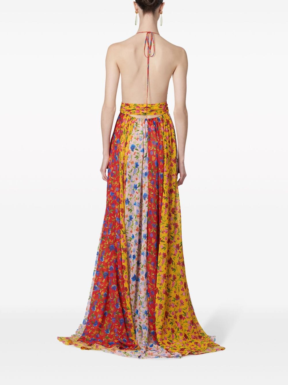 Shop Carolina Herrera Floral-print Halterneck Gown In Red
