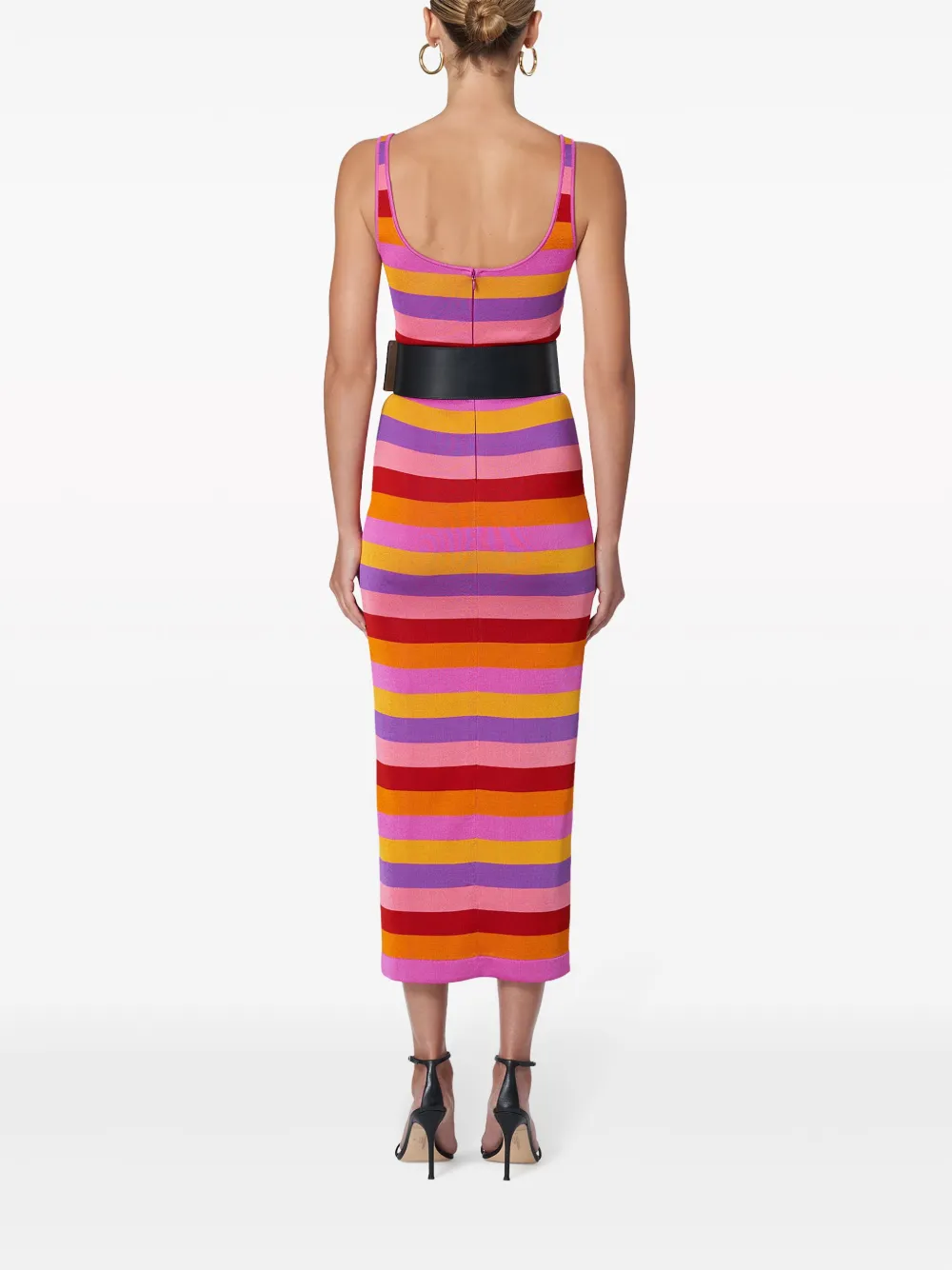 Shop Carolina Herrera Striped Knitted Midi Dress In Pink