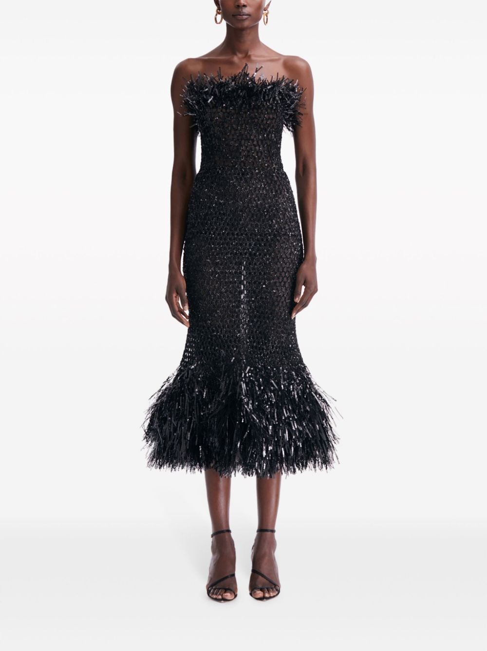 Shop Oscar De La Renta Sequin-embellished Tulle Dress In Black