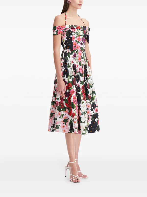 oscar de la renta floral cotton-blend midi dress Belted pleated floral-print cotton-blend poplin midi dress - white