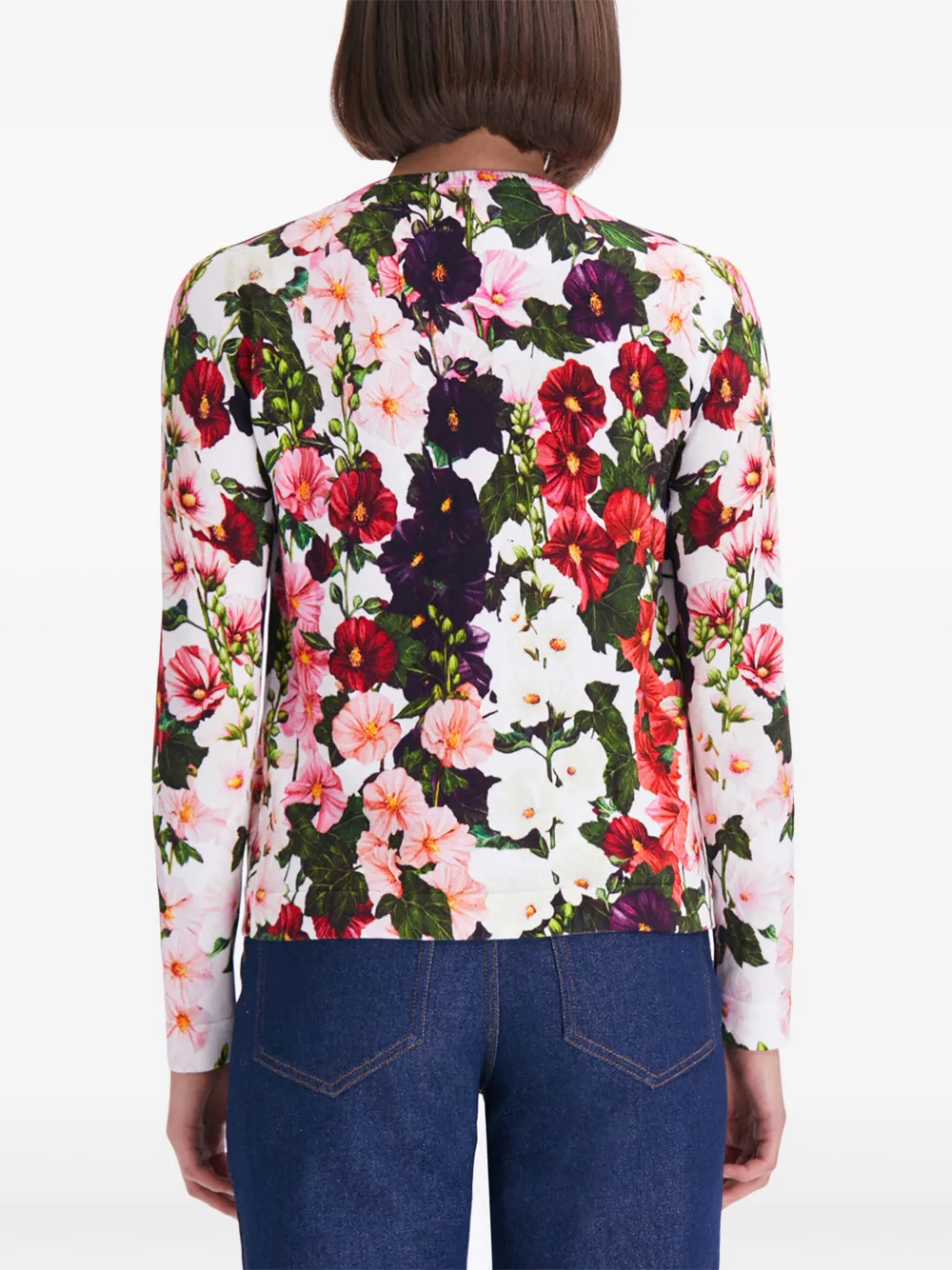 Shop Oscar De La Renta Hollyhocks Floral-print Cardigan In Pink