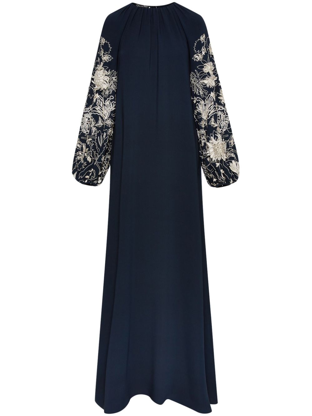 Oscar De La Renta Embroidered-design Silk-blend Dress In Blue