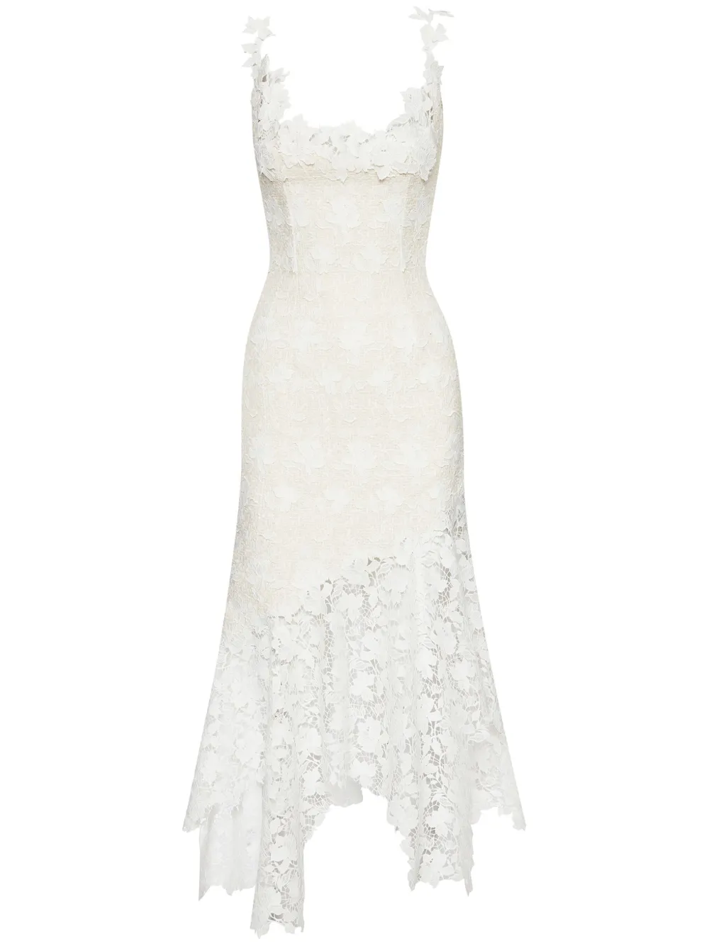 Oscar De La Renta Guipure-lace Tweed Midi Dress In Ivory