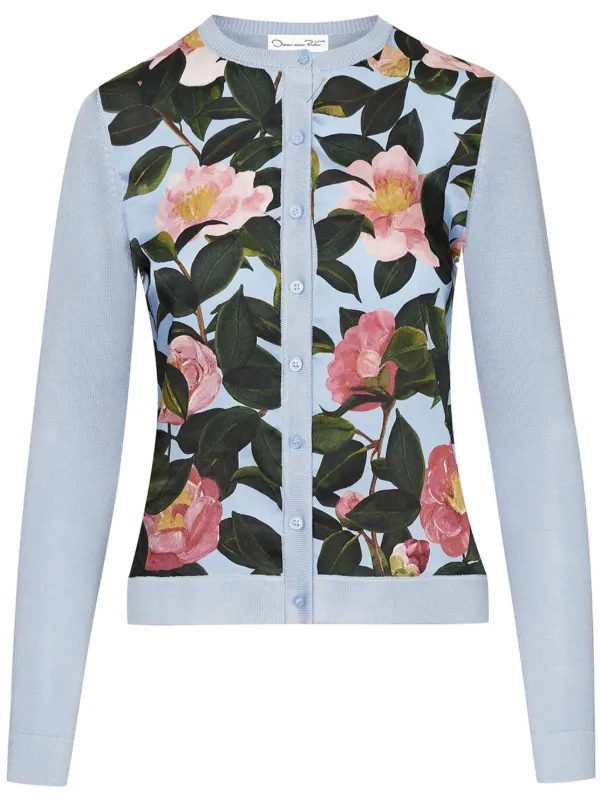 Oscar de la Renta Camellia Button-up Cardigan in Blue