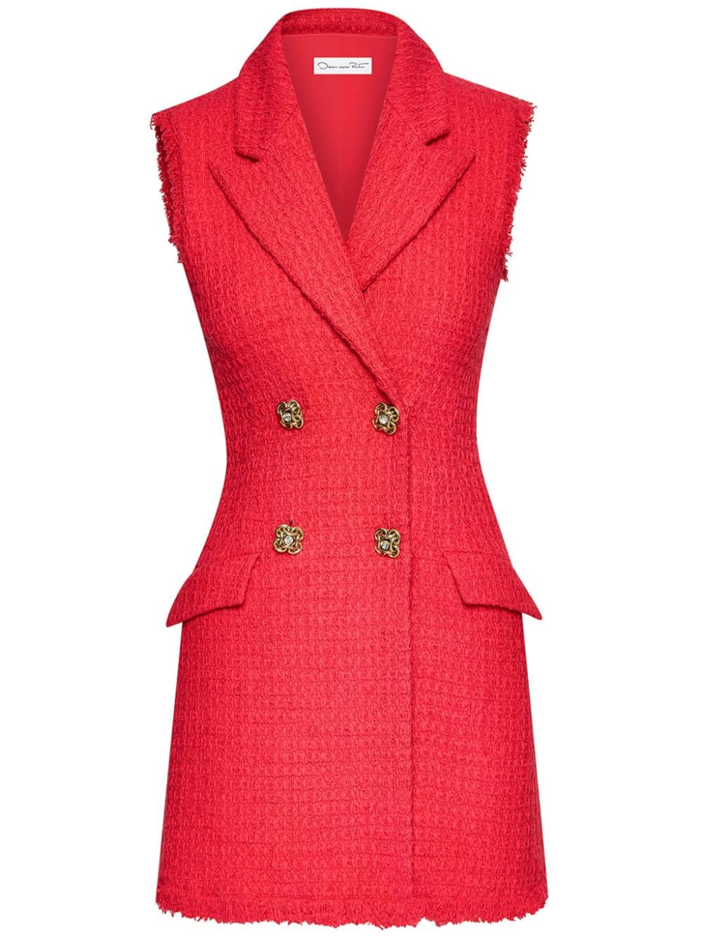 Oscar De La Renta Notched-lapels Tweed Dress In Cerise