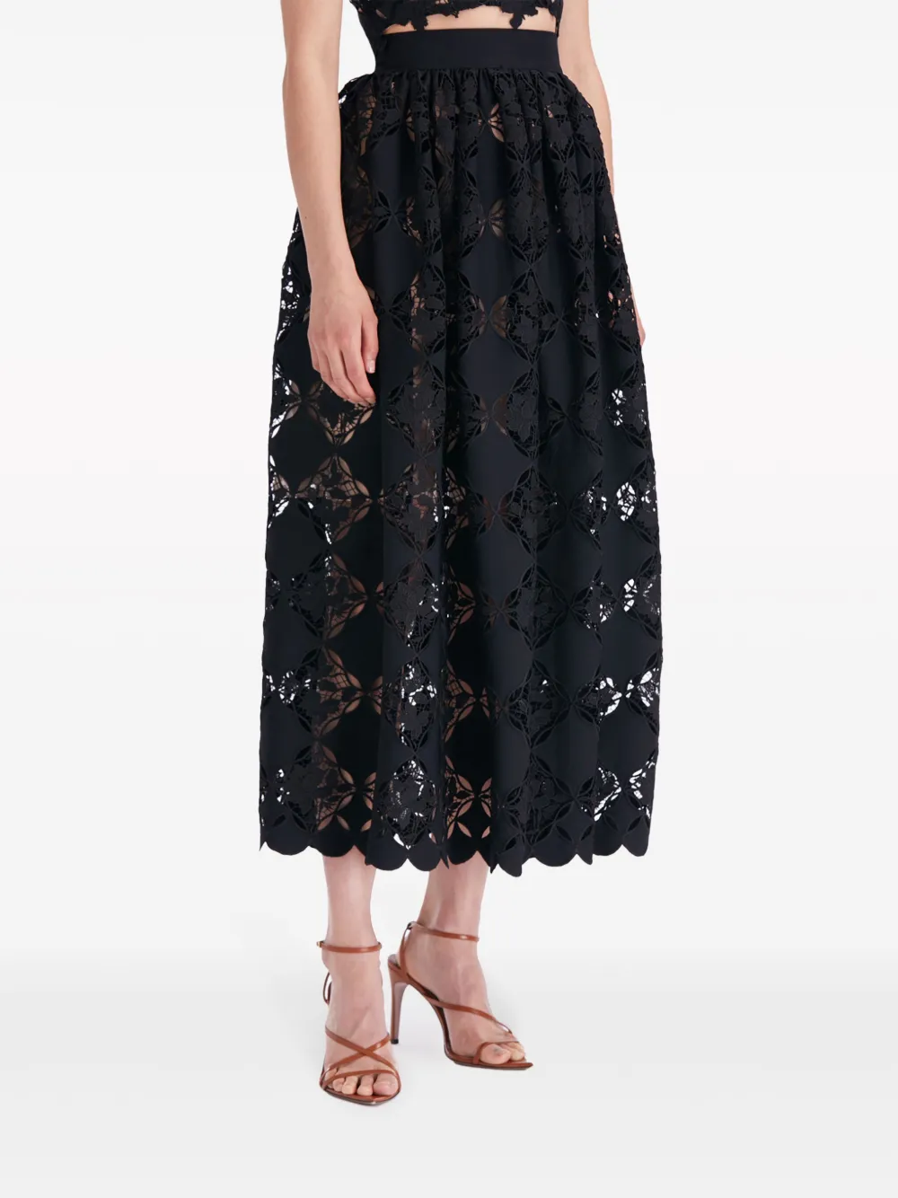 Shop Oscar De La Renta Gardenia Guipure Midi Skirt In Black