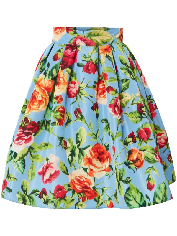 Carolina Herrera Floral-print Buckle-fastening Skirt in Blue