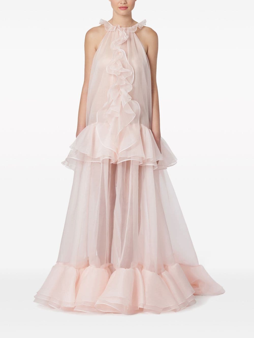 Shop Carolina Herrera Ruffle-detailing Silk Dress In Pink
