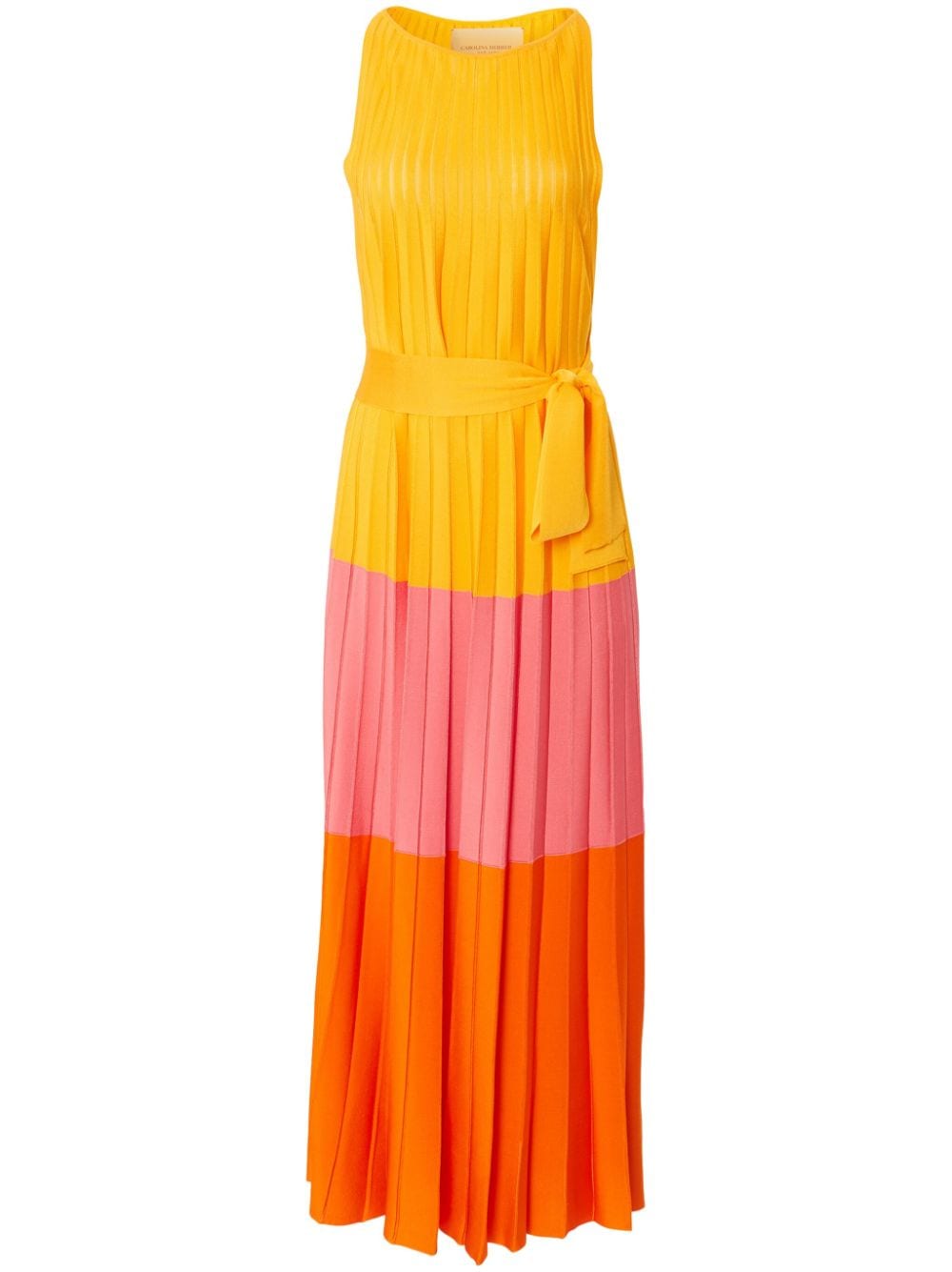 Shop Carolina Herrera Colour-block Pleated Maxi Dress In Yellow