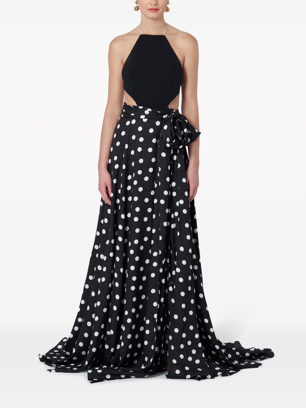 Shop Carolina Herrera Halterneck Polka-dot Gown In Black