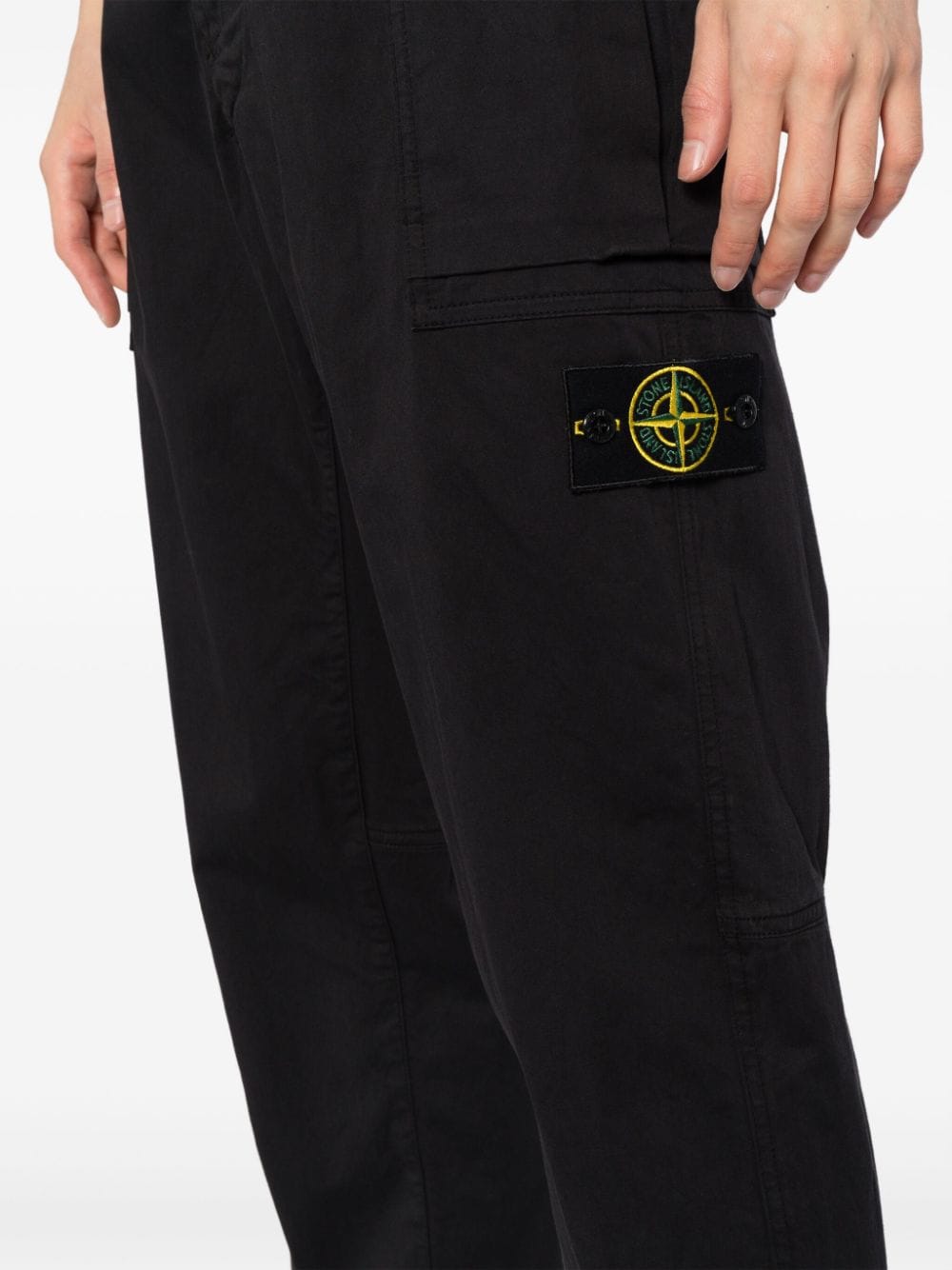 Shop Stone Island Compass-patch Tapered Trousers In Black