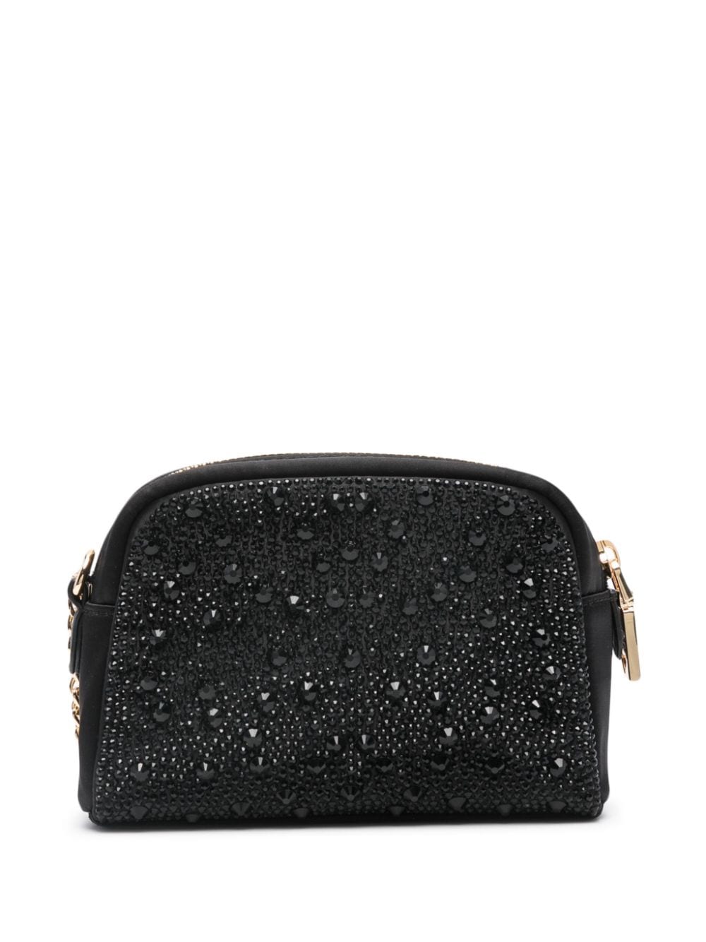 Shop Love Moschino Crystal-embellished Satin Make-up Bag In Black