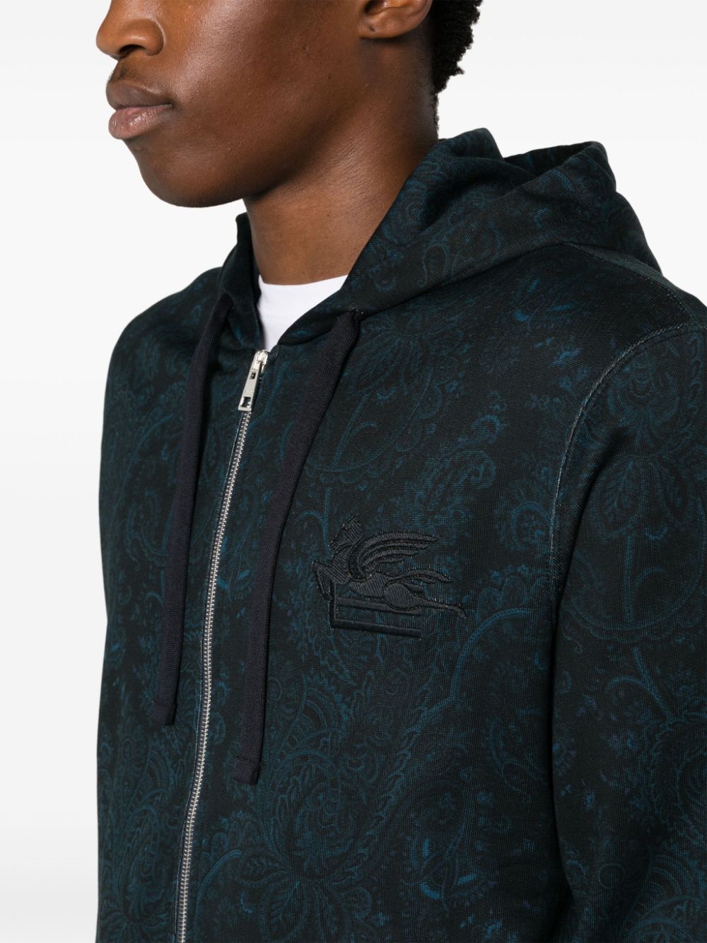 Shop Etro Pegaso-embroidered Paisley-print Jacket In Blue