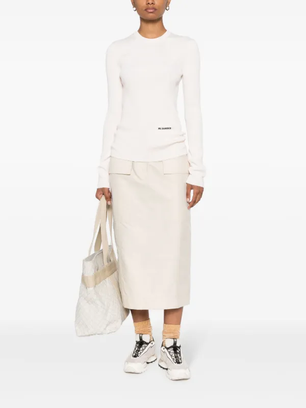Jil Sander logo-patch ribbed-knit Top | Neutrals | FARFETCH GE