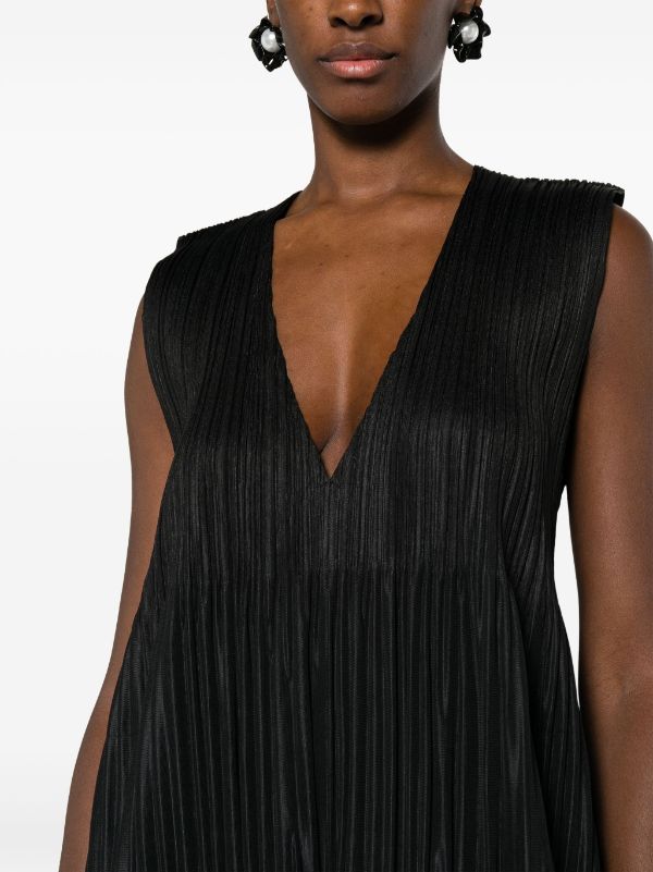 Pleats Please Issey Miyake Plissé V-neck Midi Dress | Black | FARFETCH AO