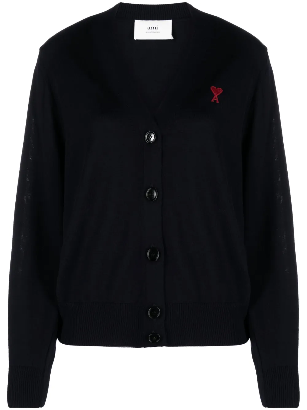 AMI ALEXANDRE MATTIUSSI LOGO-EMBROIDERED MERINO WOOL CARDIGAN