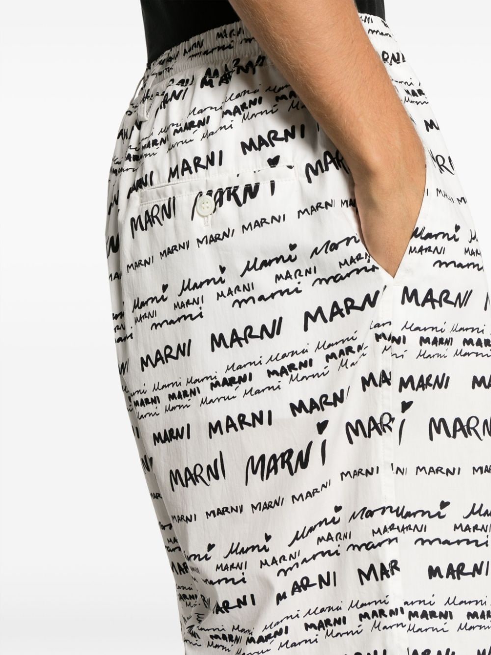 Shop Marni Logo-print Elasticated Cotton Trousers In White