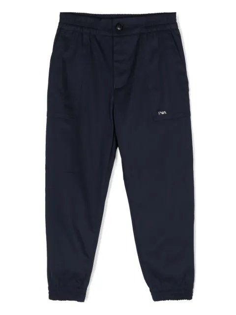 Emporio Armani Kids logo-plaque stretch-cotton tapered trousers