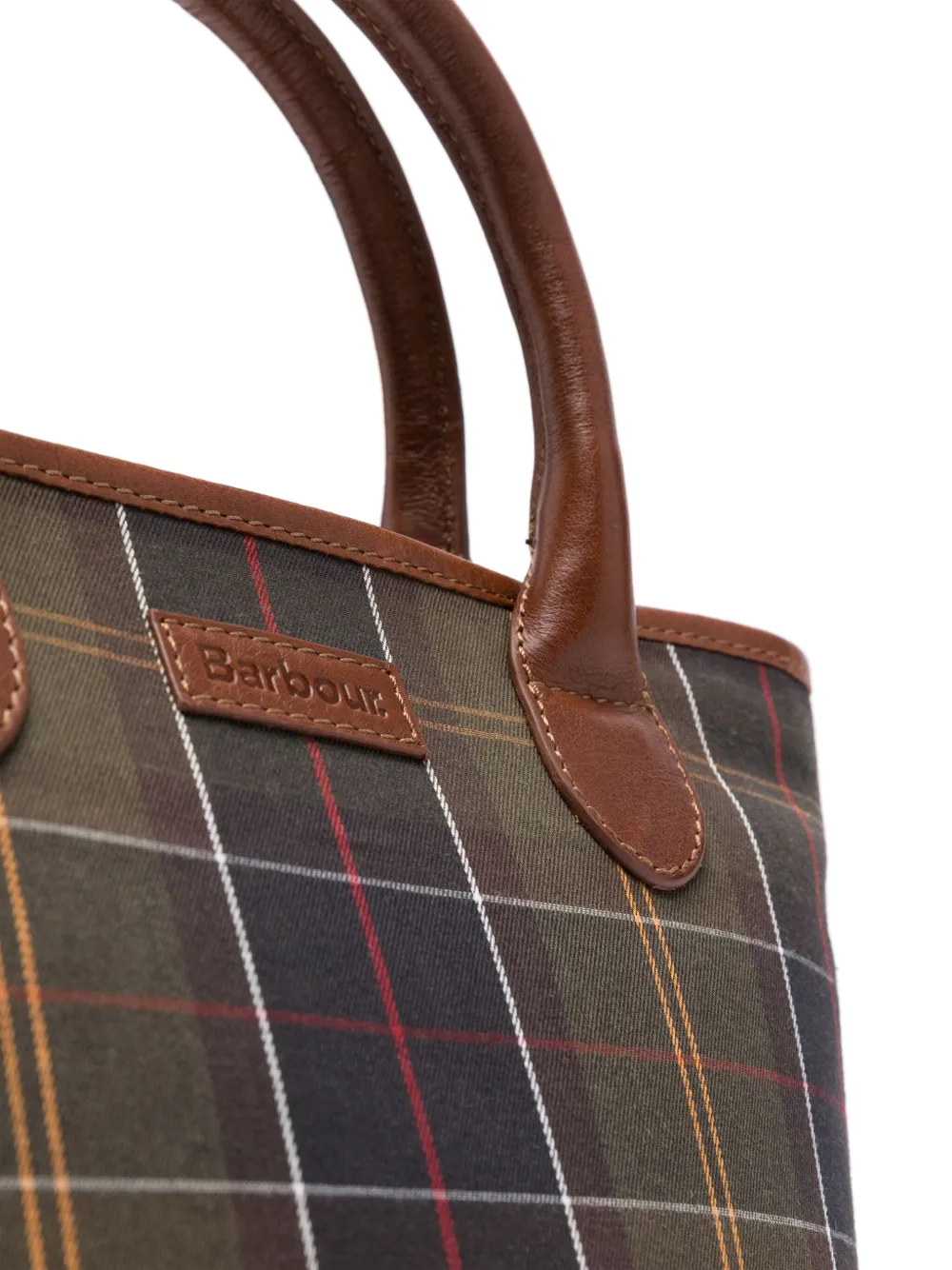 Shop Barbour Tartan-check Leather Tote Bag In Brown