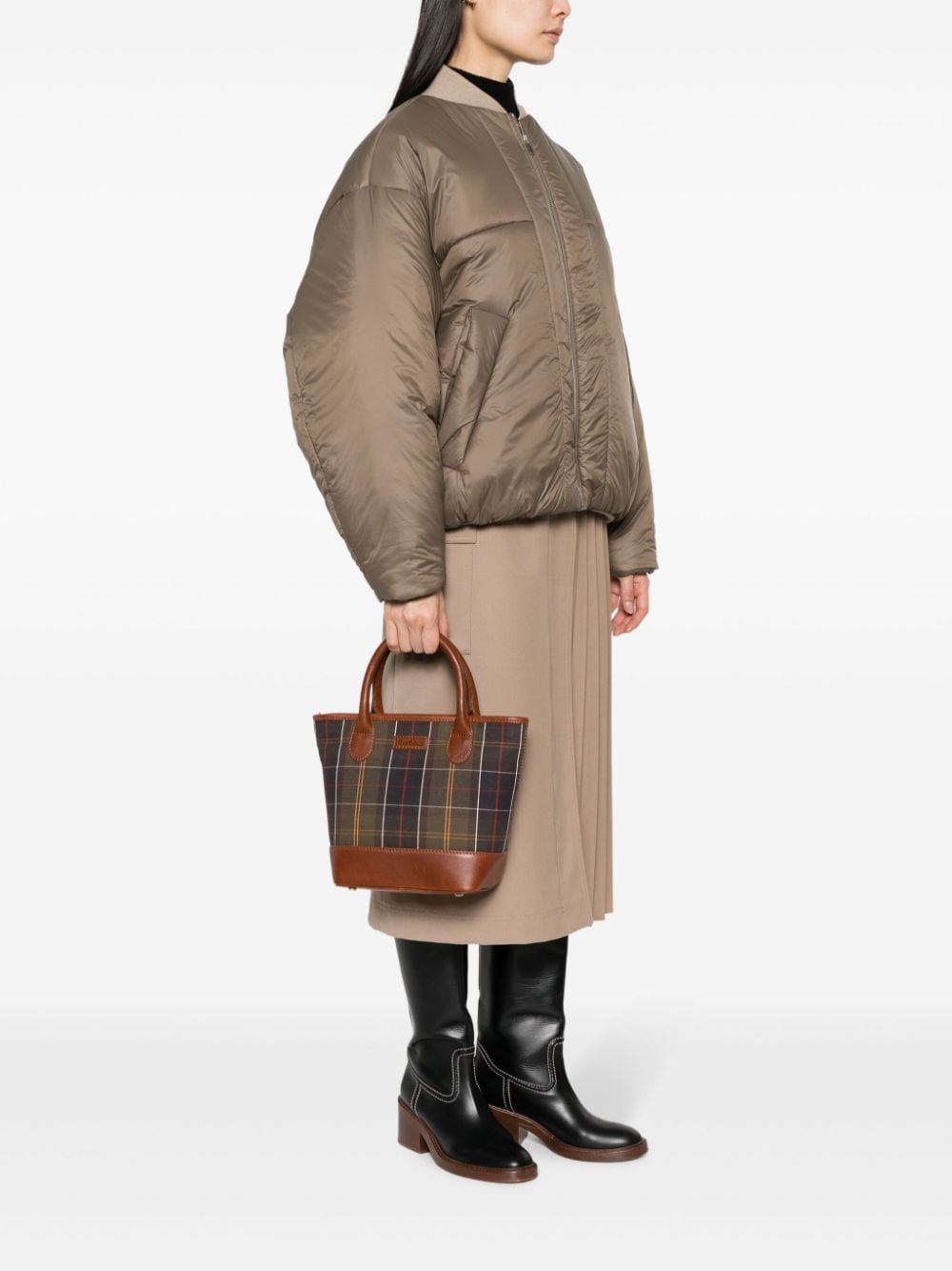 Shop Barbour Tartan-check Leather Tote Bag In Brown