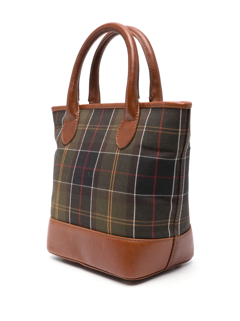 Shop Barbour Tartan-check Leather Tote Bag In Brown