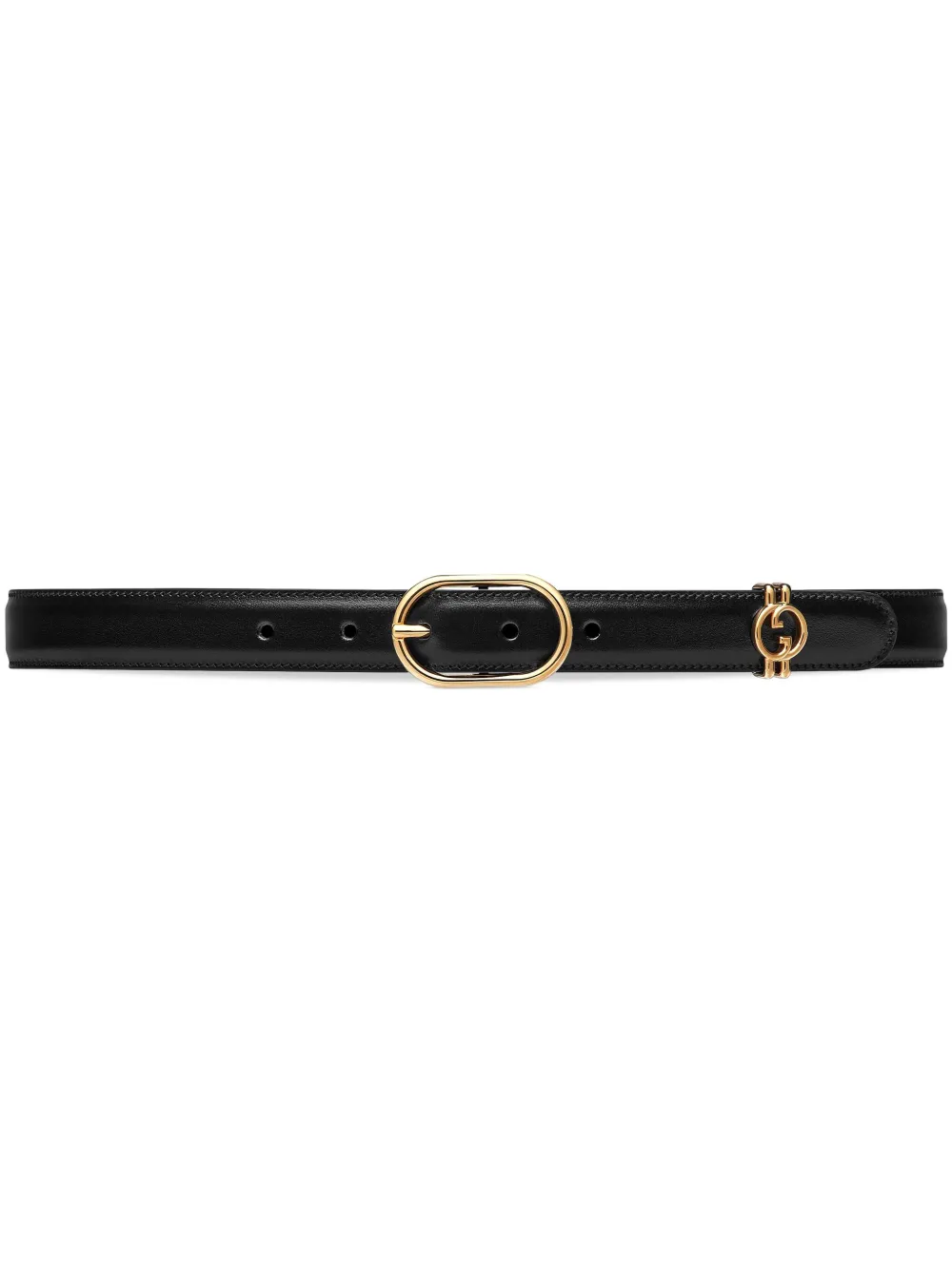 Gucci Interlocking G-logo Plaque Leather Belt In Black