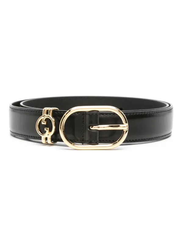 Gucci Interlocking G plaque Leather Belt Black FARFETCH AE