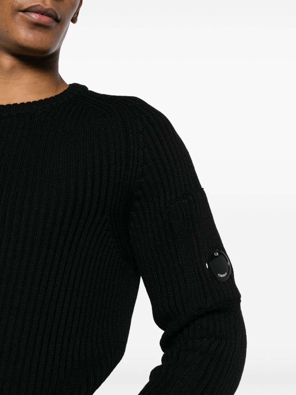 Shop C.p. Company Re-wool Ribbed-knit Jumper In Black