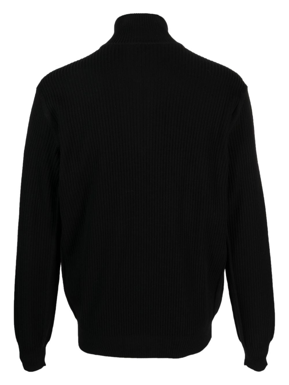 Giorgio Armani logo-embroidered half-zip wool jumper - Zwart