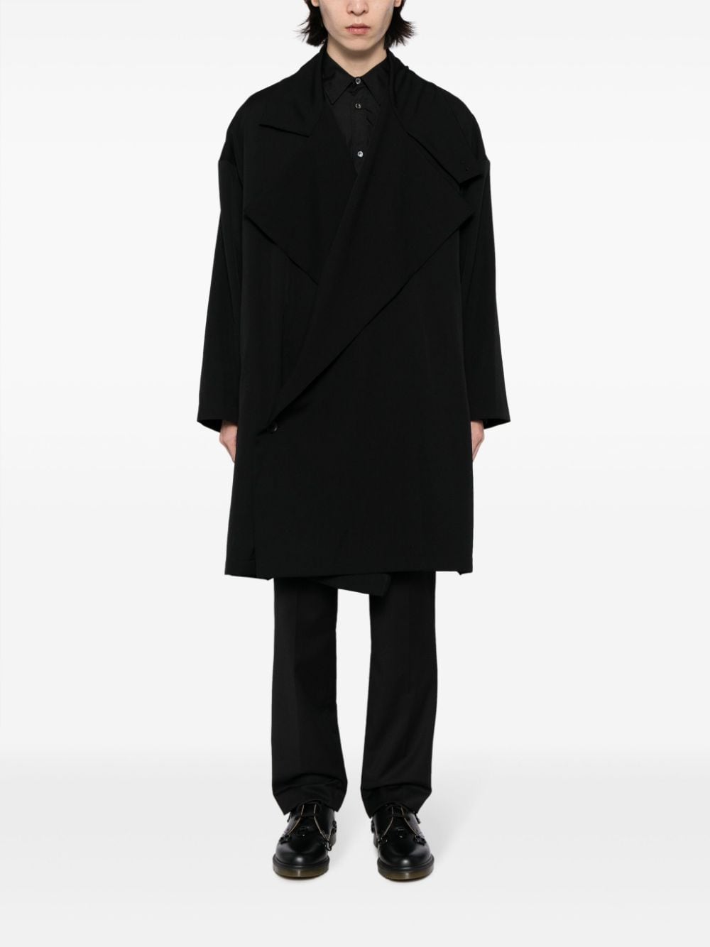 Yohji Yamamoto Mantel met trechterhals - Zwart