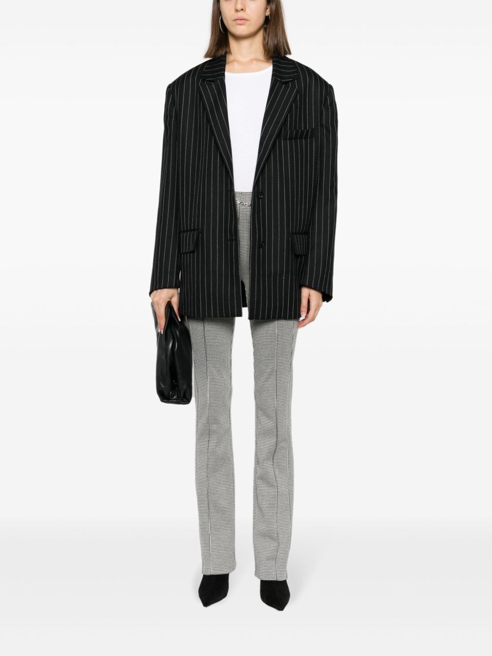 Shop Patrizia Pepe Houndstooth-pattern Flared Trousers In Black
