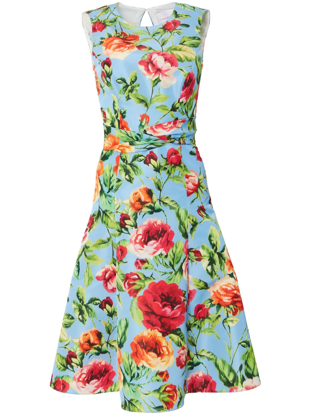 Carolina Herrera Floral-print Midi Dress With Twist Waistband In Blue
