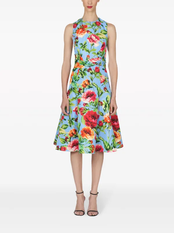 carolina herrera cocktail dresses Tie Sleeve Midi Dress folded cuffs Corset waist Concealed back zip closure 100% silk Dry clean Made in USA SIZE Carolina Herrera Floral Bow A-Line