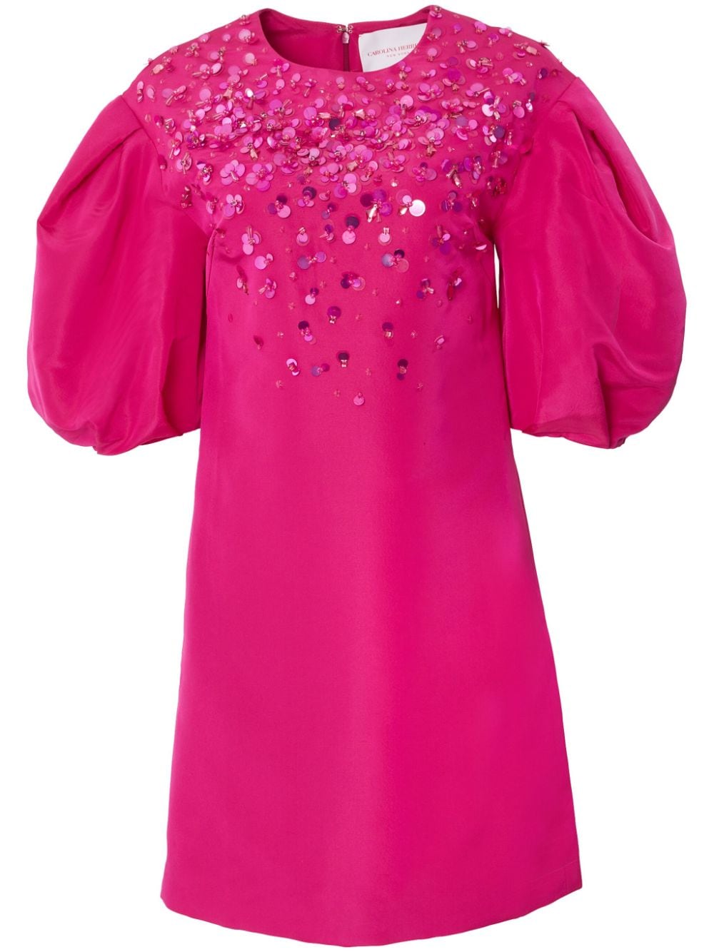 Shop Carolina Herrera Sequin-embellished Puff-sleeve Shift Minidress In Pink