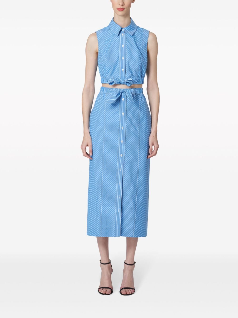 Shop Carolina Herrera Stripe-pattern Tie-fastening Skirt In Blue