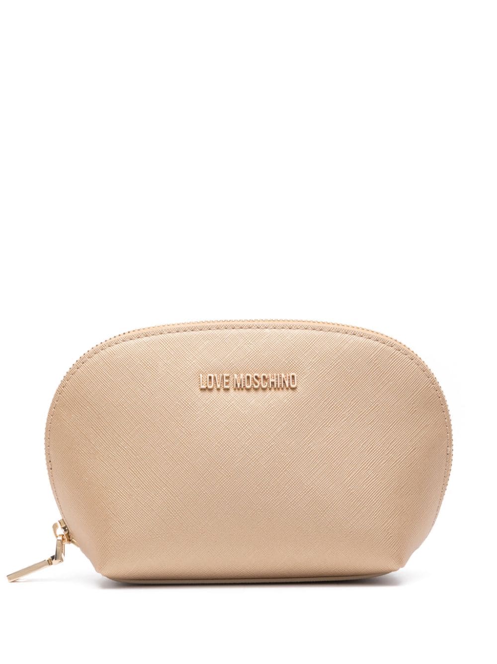 Love Moschino Logo-plaque Zipped Make Up Bag In Gold