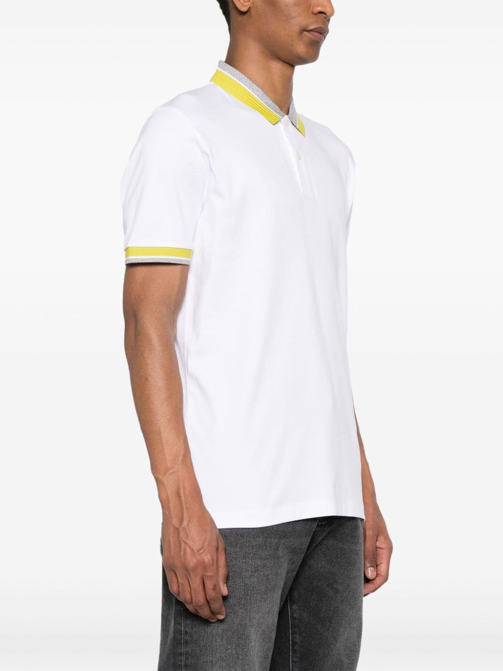 Shop Hugo Boss Contrast-collar Cotton Polo Shirt In White