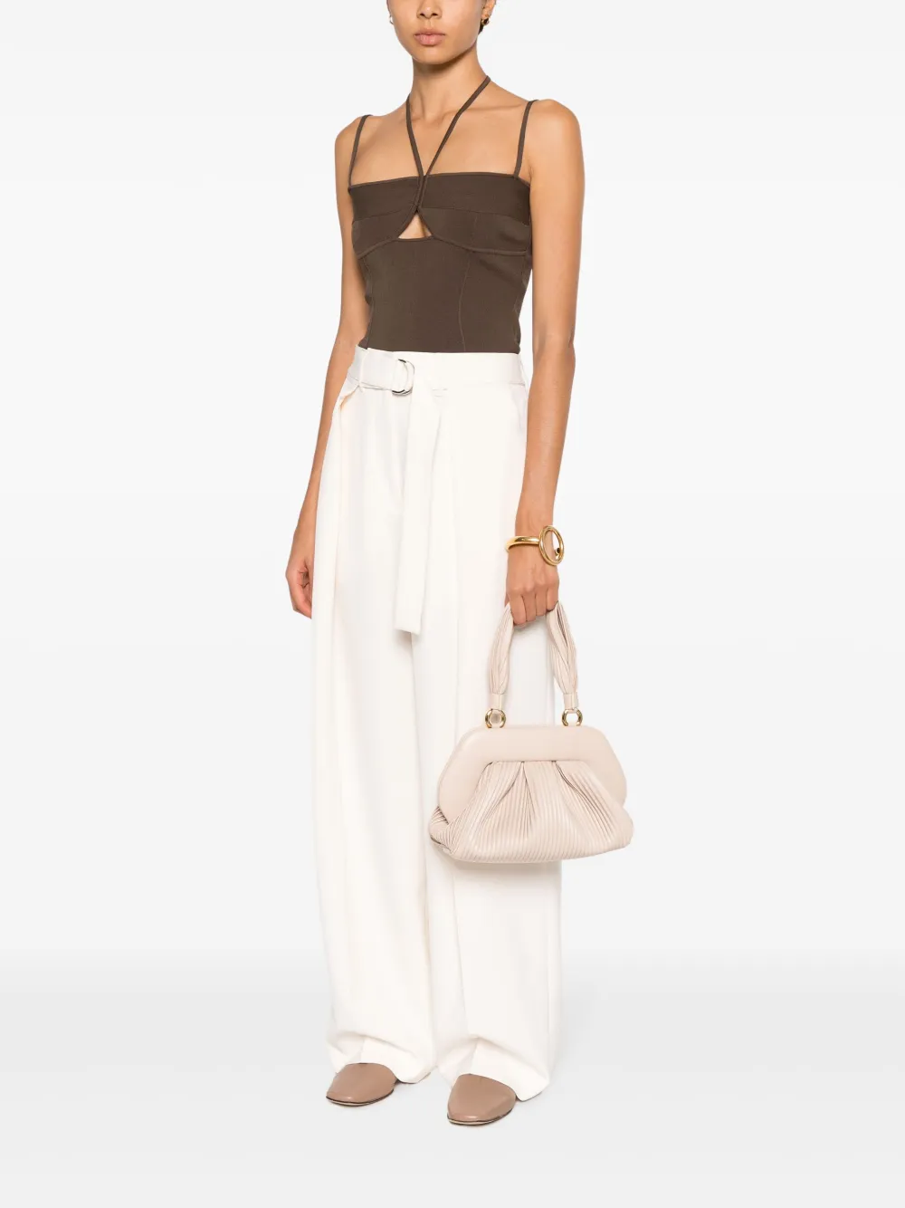 Themoirè Tia Plissé satchel bag - Beige