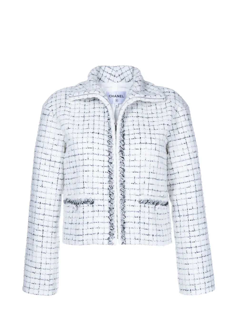 CHANEL Pre-Owned tweed zip-up jacket Wit