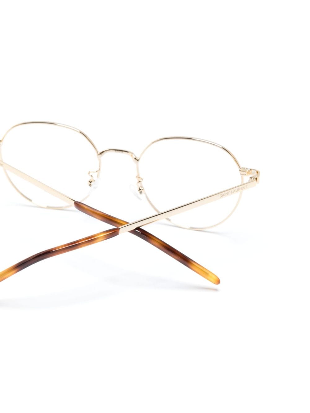 Shop Saint Laurent Tortoiseshell Round-frame Glasses In Gold