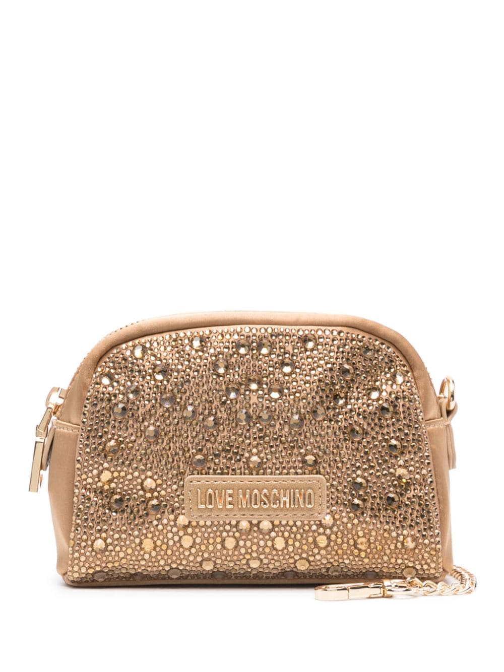 Love Moschino Logo-plaque Crystal-embellished Make Up Bag In Gold