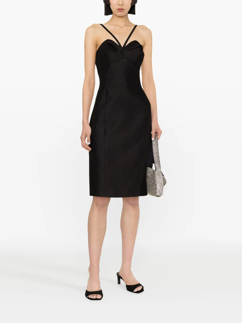 Shop Versace Halterneck Bustier Midi Dress In Black