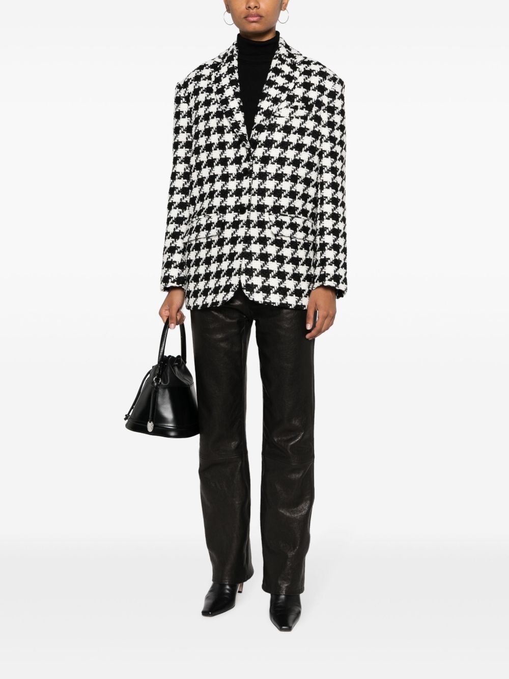 ANINE BING houndstooth-pattern tweed blazer - Zwart