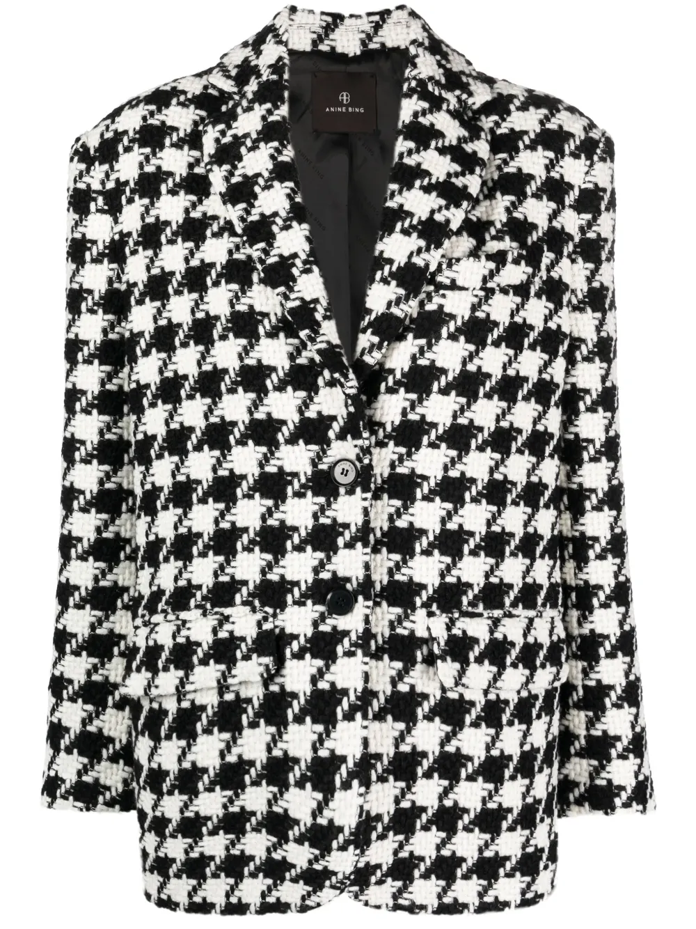 ANINE BING HOUNDSTOOTH-PATTERN TWEED BLAZER