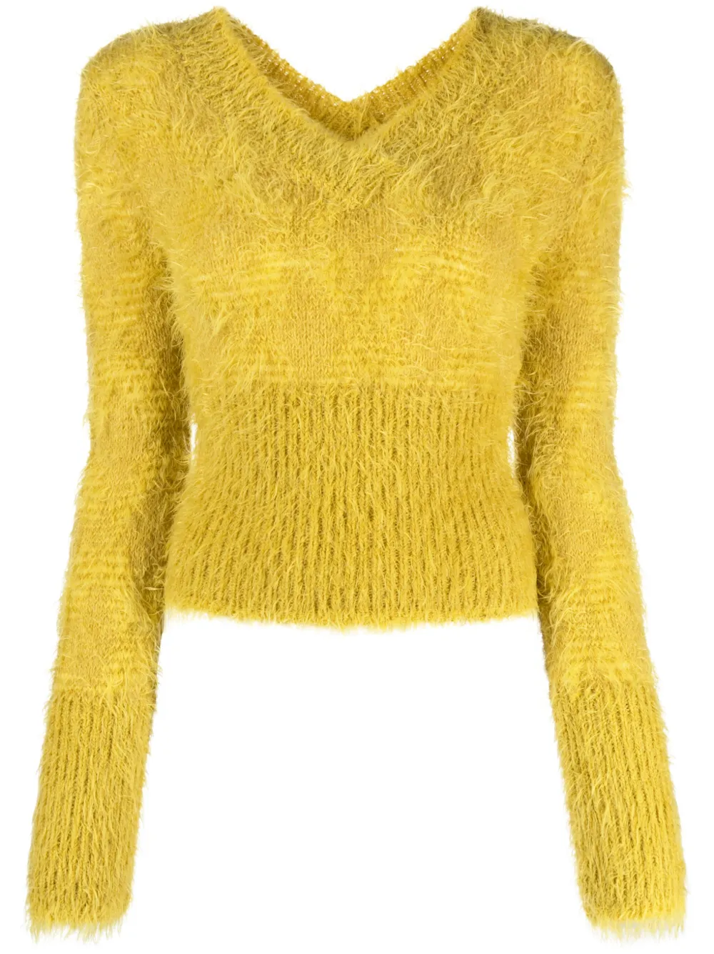 Knwls Womens Melange Yellow Pogona V-neck Wool-blend Knitted Jumper