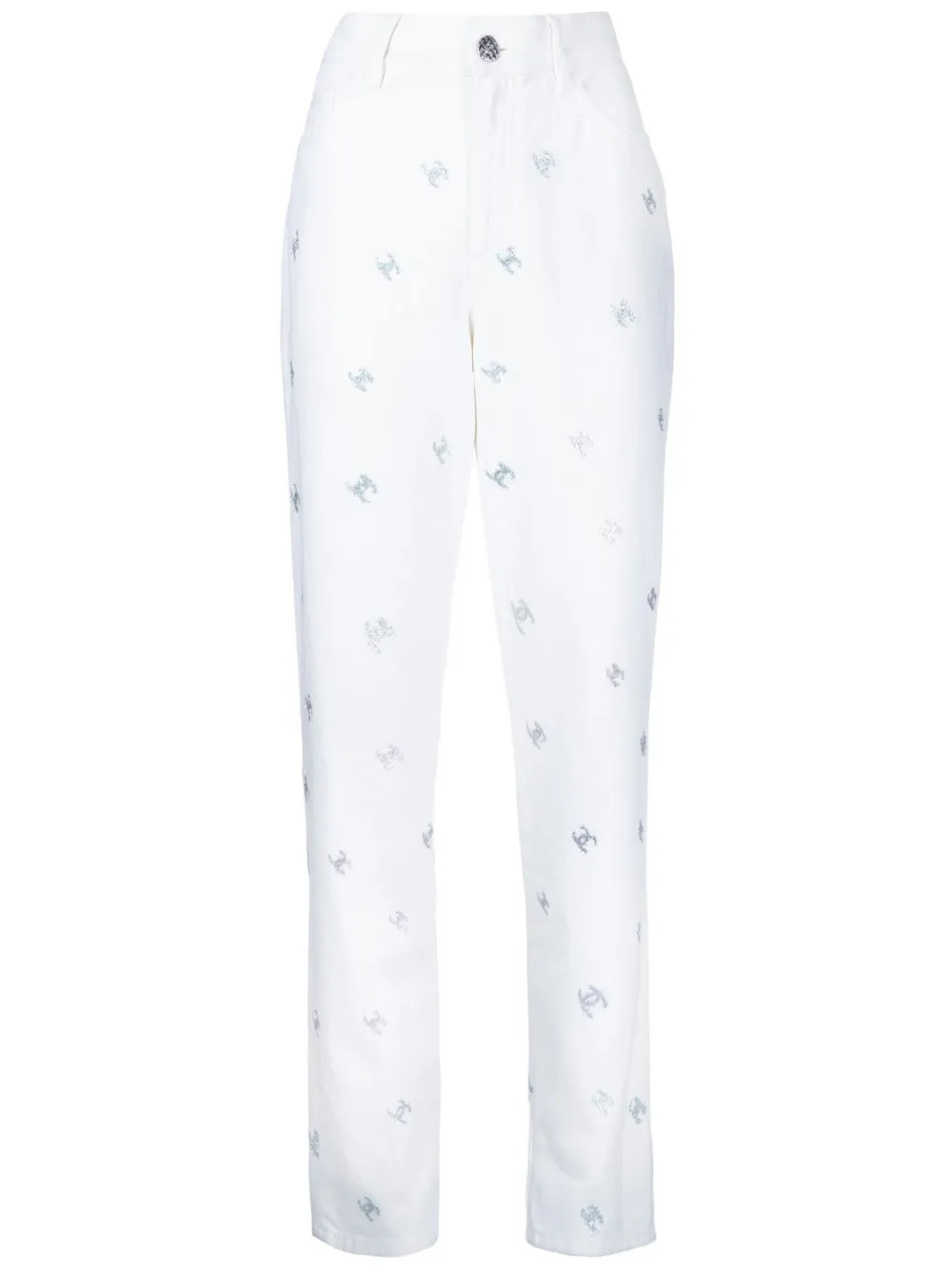 CHANEL Pre-Owned CC logo-print straight-leg jeans Wit